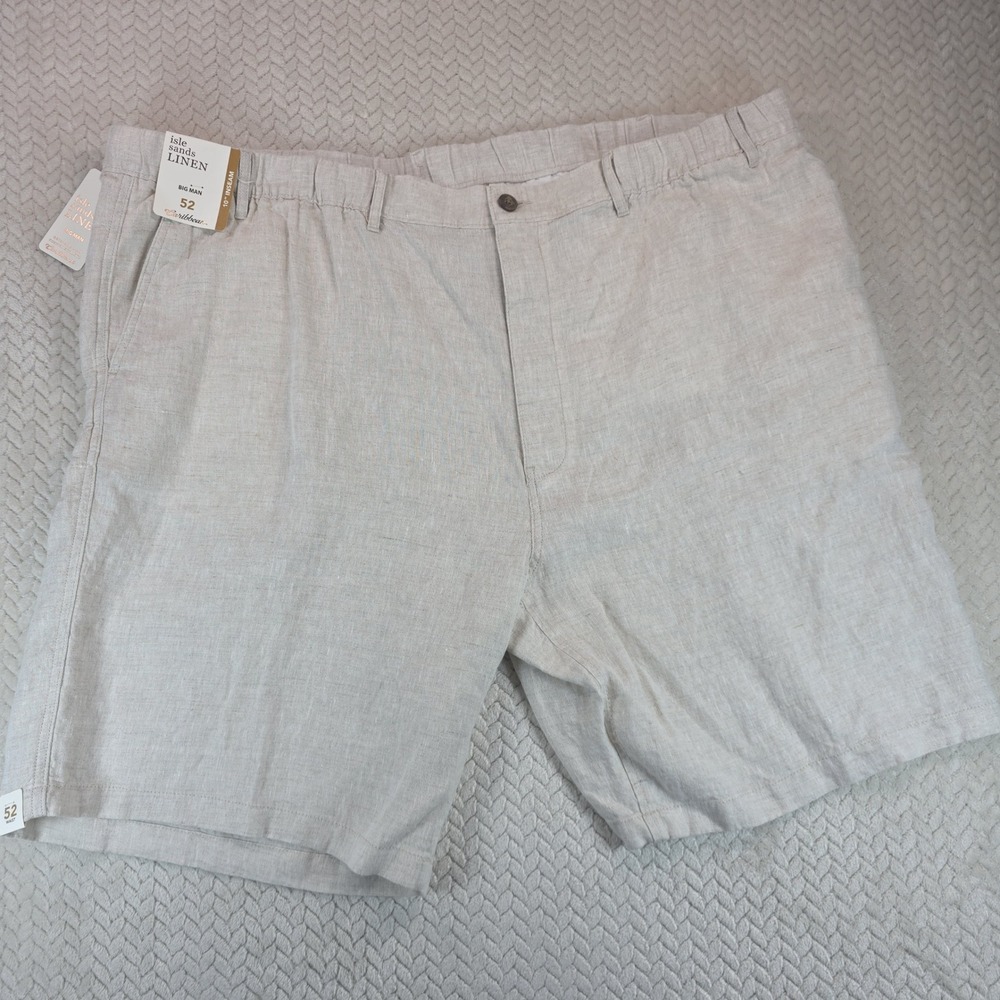 Caribbean Isle Sands Linen Shorts Mens 52 Big Man Natural Beige 10 Inch Inseam